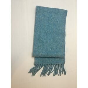 Express Teal Wool Cashmere Scarf Made in Scotland Fringe Winter Wrap
